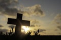 Silhouette Jesus christÃÂ deathÃÂ on cross crucifixion on calvary hill in sunset good friday risen in easter day concept for Royalty Free Stock Photo